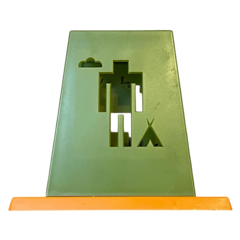 Vintage 70s St. Labre Indian School Napkin Holder Orange Green Man Deer Retro